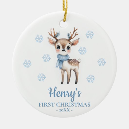 Deer Personalized Baby's First Christmas Keramisch Ornament (Voorkant)