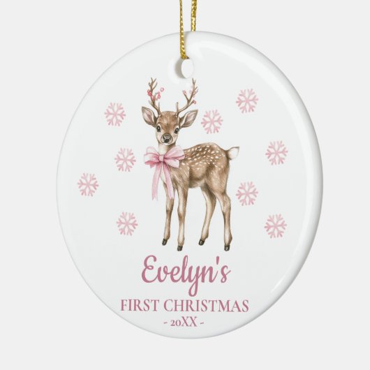 Deer Personalized Girl's First Christmas Keramisch Ornament (Links)