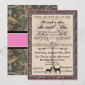 Deer Pink en Camouflage Wedding Uitnodiging