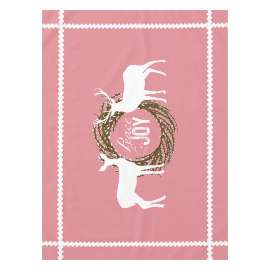 Deer Pink Peace Joy Wreath Tablecloth Tafelkleed (Voorkant)