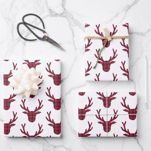 Deer Plaid Dark Red Burgundy Inpakpapier Vel (Voorkant)