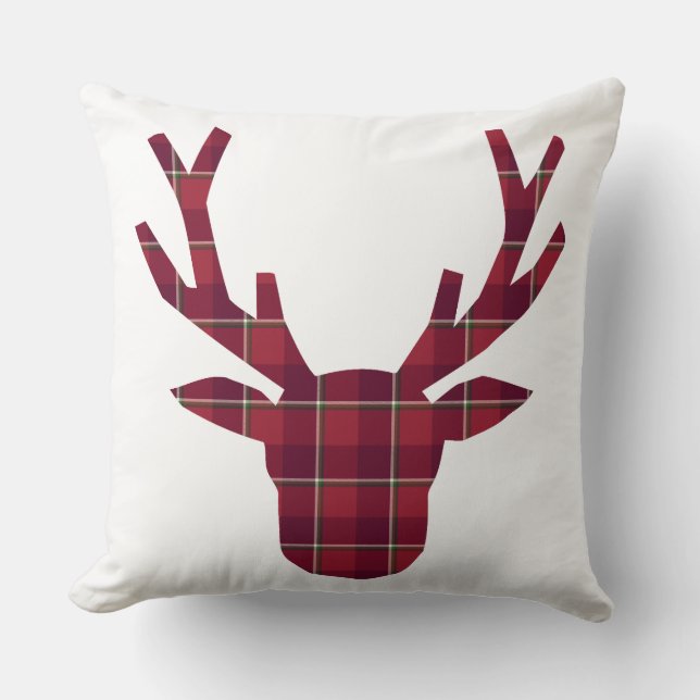 Deer Plaid Dark Red Burgundy Kussen (Voorkant)