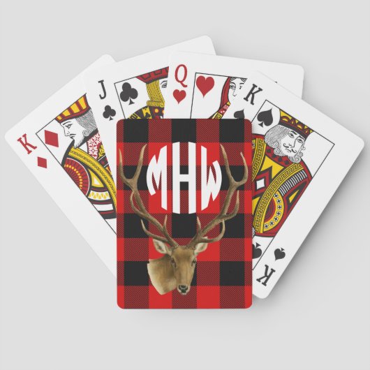 Deer Red Black Whirkel Monogram Buffalo Spelplaat Pokerkaarten (Achterkant)