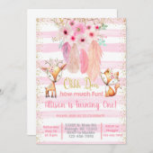 Deer, renard, invitation d'anniversaire de fille a (Devant / Derrière)