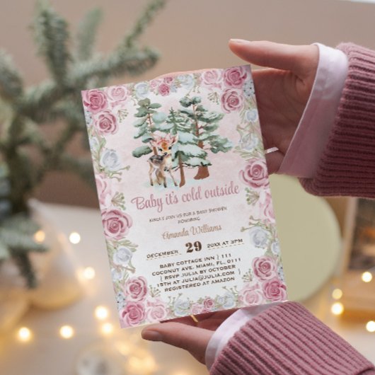 Deer Roze Baby Meisje Douche Kaart