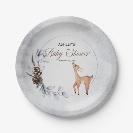 Deer Rustic Winter Floral Baby shower Bord (Voorkant)
