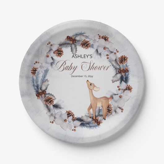 Deer Rustic Winter Floral Baby shower Bord (Voorkant)
