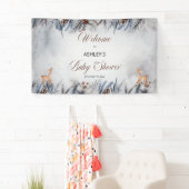 Deer Rustic Winter Floral Baby shower Welkom Spandoek (Insitu)