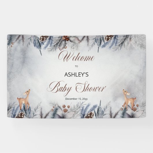 Deer Rustic Winter Floral Baby shower Welkom Spandoek (Horizontaal)