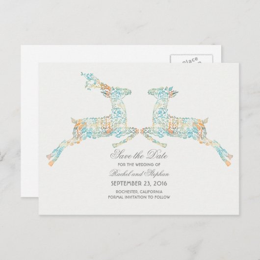 Deer Rustic Woodland Bewaar de datum Aankondigingskaart (Voorkant / Achterkant)