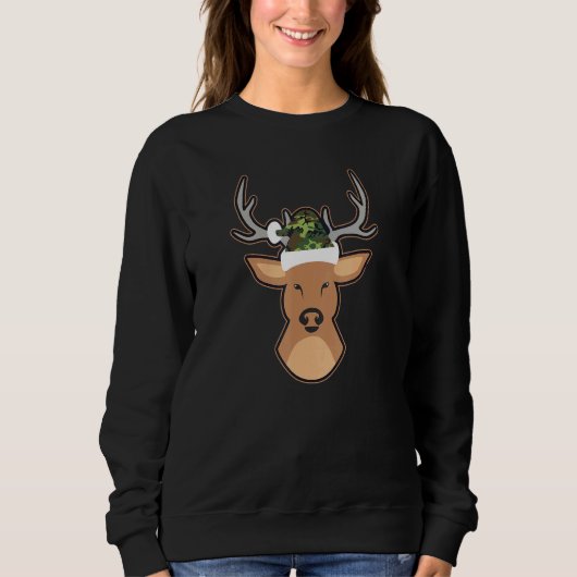Deer Santa Hat Camo Kerstmis Trui (Voorkant)