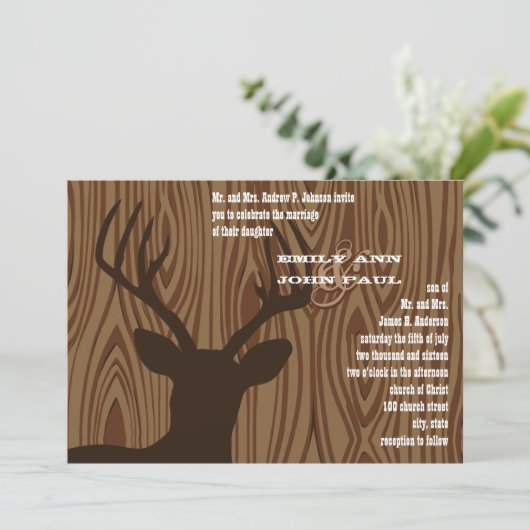 Deer Silhouette Bois Grain de mariage Invitation (Debout devant)