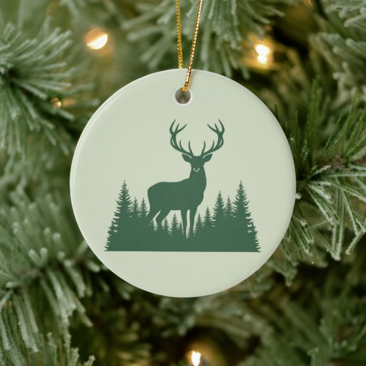 Deer Silhouette Forest Minimalist Woodland  Keramisch Ornament (Boom)