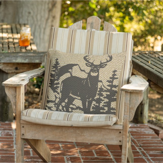 Deer Silhouette op Faux Burlap Textern Buitenkussen (Stoel)