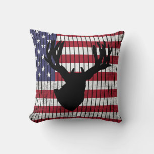 Deer Silhouette over de Amerikaanse vlag jagen Kussen