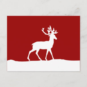 Deer Silhouette - Rood en Wit Briefkaart