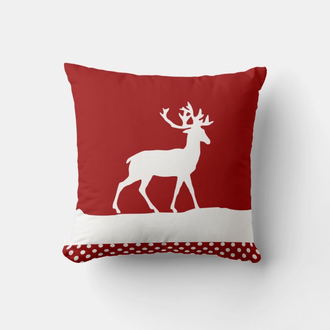 Deer Silhouette - rood en wit Kussen (Voorkant)