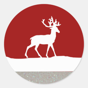 Deer Silhouette - Rood en Wit Ronde Sticker