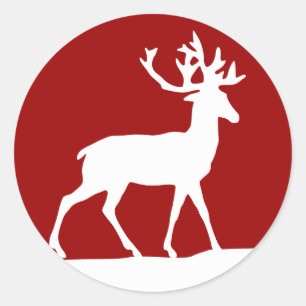 Deer Silhouette - rood en wit Ronde Sticker