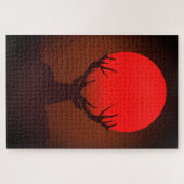 Deer Silhouette with Fiery Red Sunset Legpuzzel (Horizontaal)