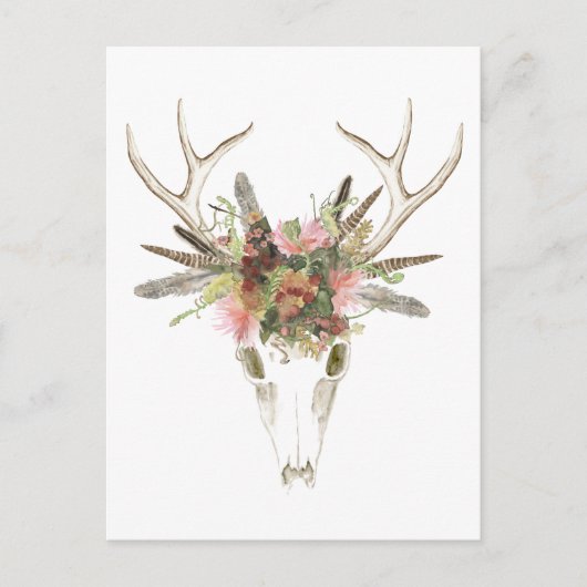 Deer Skull & Flowers Briefkaart (Voorkant)