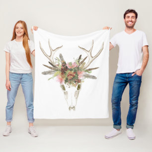 Deer Skull & Flowers Fleece Deken