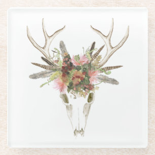 Deer Skull & Flowers Glazen Onderzetter