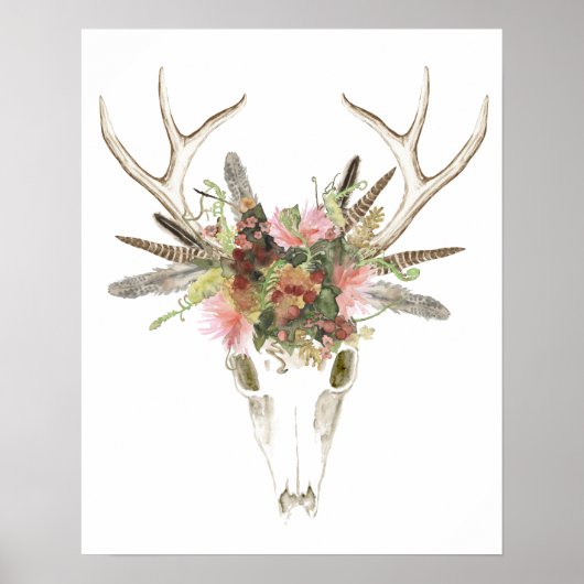 Deer Skull & Flowers Poster (Voorkant)