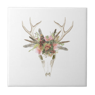 Deer Skull & Flowers Tegeltje