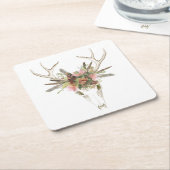 Deer Skull & Flowers Vierkante Kartonnen Onderzetter (Schuin)