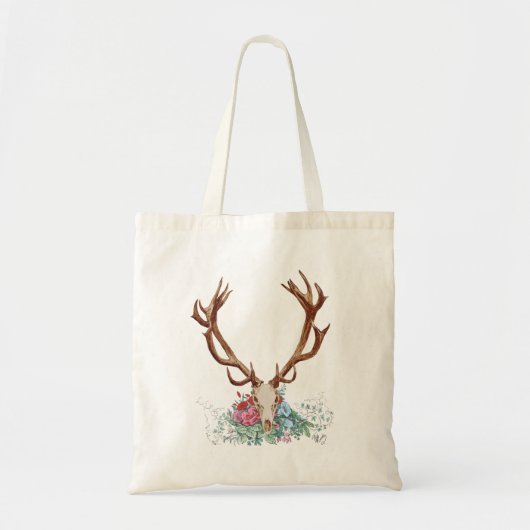 Deer Skull met bloemen 2 Tote Bag (Voorkant)