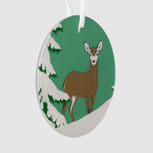Deer Snow Winter Scene Pine Tree Ornament (voorkant)