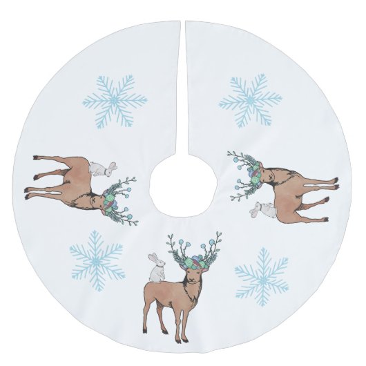 Deer Snowflake Tree Skirt Kerstboom Rok (Voorkant)
