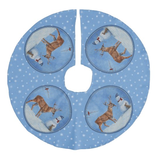 Deer & Snowman-kerstsnowflakes Imitatie Linnen Kerstboom Kleed (Voorkant)