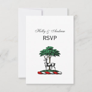Deer Stag by Tree Heraldic Crest Emblem RSVP Kaartje