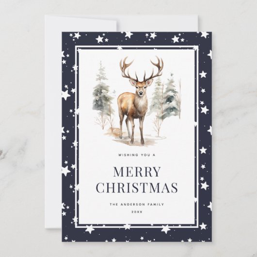 Deer Stag Festival Blue Merry Carte de Noël (Devant)