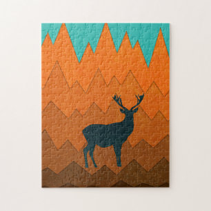 Deer Stag silhouette Autumn herfst Colorful Abstra Legpuzzel