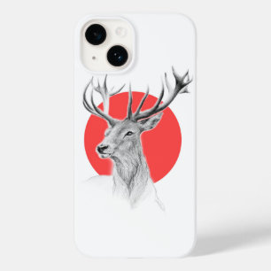 Deer Stag tekening Rode cirkel Dierenkunst Case-Mate iPhone 14 Hoesje