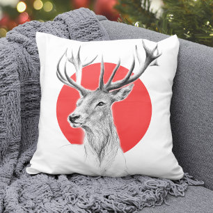 Deer Stag tekening Rode cirkel Dierenkunst Kussen