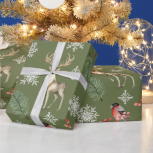 Deer Stag Woodland met kerst Cadeaupapier