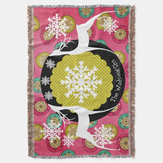 Deer Stippen en Snowflake Orbs Holiday Throw Deken (Voorkant Verticaal)