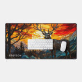 Deer Sunset Woodland Mountains Nom personnalisé (Clavier et souris)