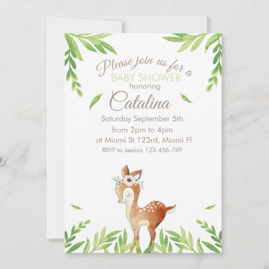 Deer Theme Baby Shower Invitation (Devant)