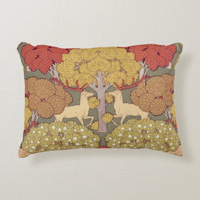 Deer &Tree Squirrel Bird Rowan Berries Art Nouveau Accent Kussen (Voorkant)