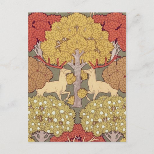Deer &Tree Squirrel Bird Rowan Berries Art Nouveau Briefkaart (Voorkant)