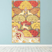 Deer &Tree Squirrel Bird Rowan Berries Art Nouveau Canvas Afdruk (Insitu (Houten vloer))