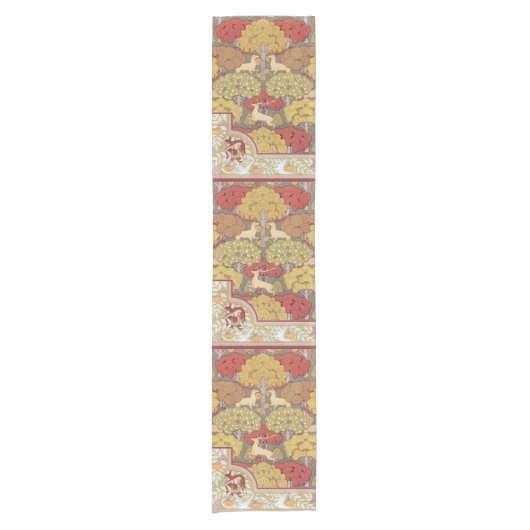 Deer &Tree Squirrel Bird Rowan Berries Art Nouveau Korte Tafelloper (Voorkant)