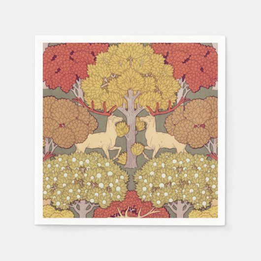 Deer &Tree Squirrel Bird Rowan Berries Art Nouveau Servet (Voorkant)