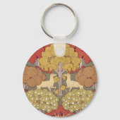 Deer &Tree Squirrel Bird Rowan Berries Art Nouveau Sleutelhanger (Voorkant)