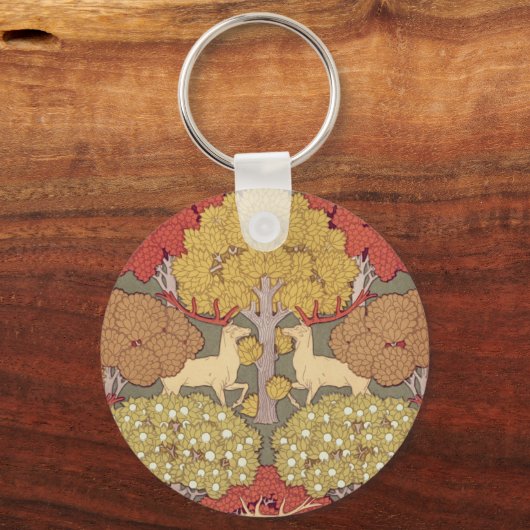 Deer &Tree Squirrel Bird Rowan Berries Art Nouveau Sleutelhanger (Achterkant)